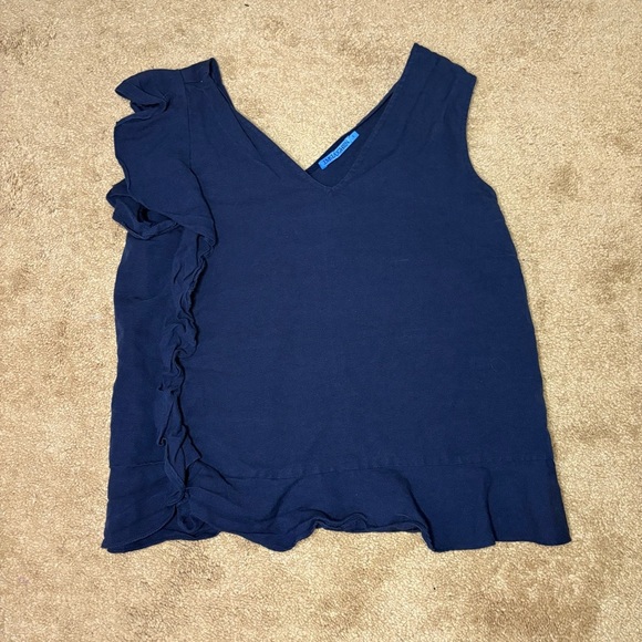 J.McLaughlin Athena Linen-Cotton Blend Navy Ruffle Sleeve Blouse Size Small - Picture 5 of 5